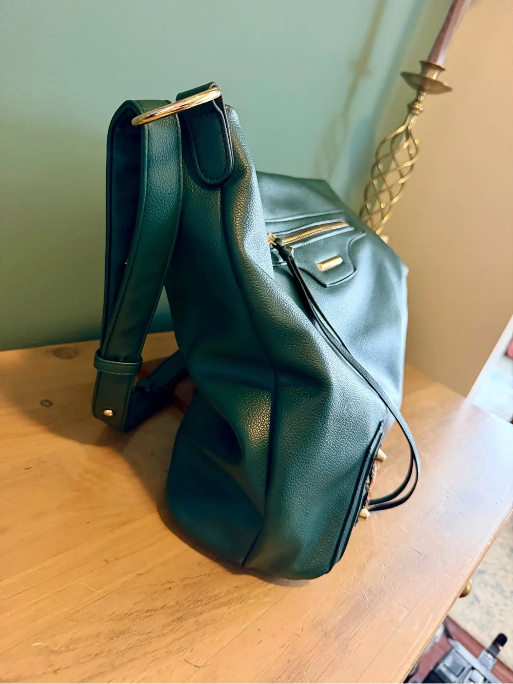 Emerald Green Slouch Hobo Bag Gold Hardware Boho Shoulder Purse - Picture 5 of 13